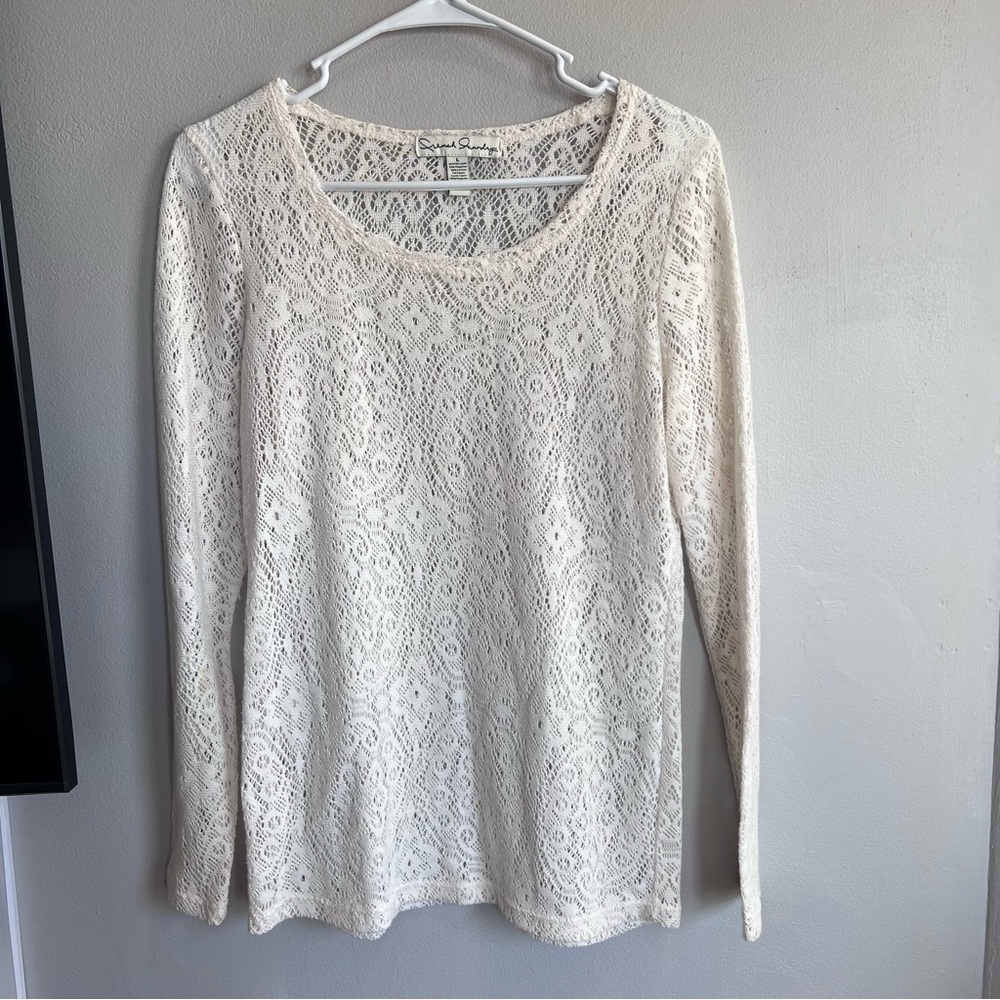 Y2K Lace Layering Long‎ Sleeve Shirt Cream L